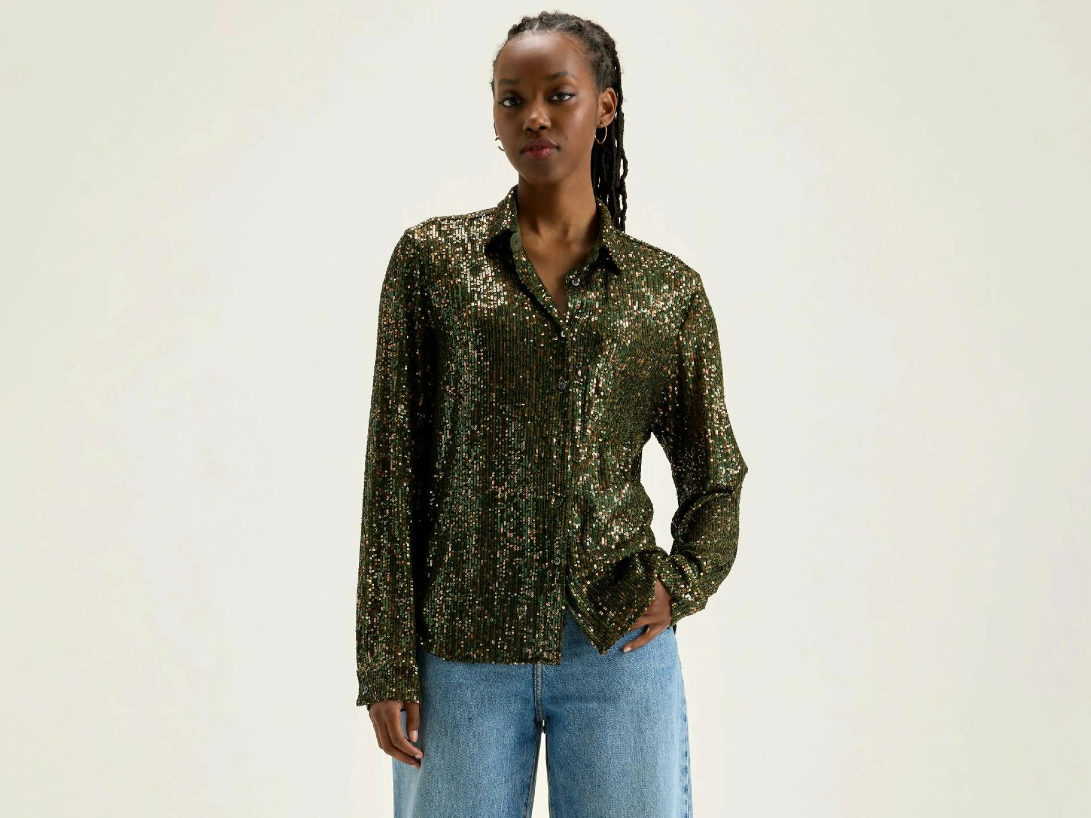 Blouses & Chemises-Bellerose Chemise à Sequins Pekin Moss