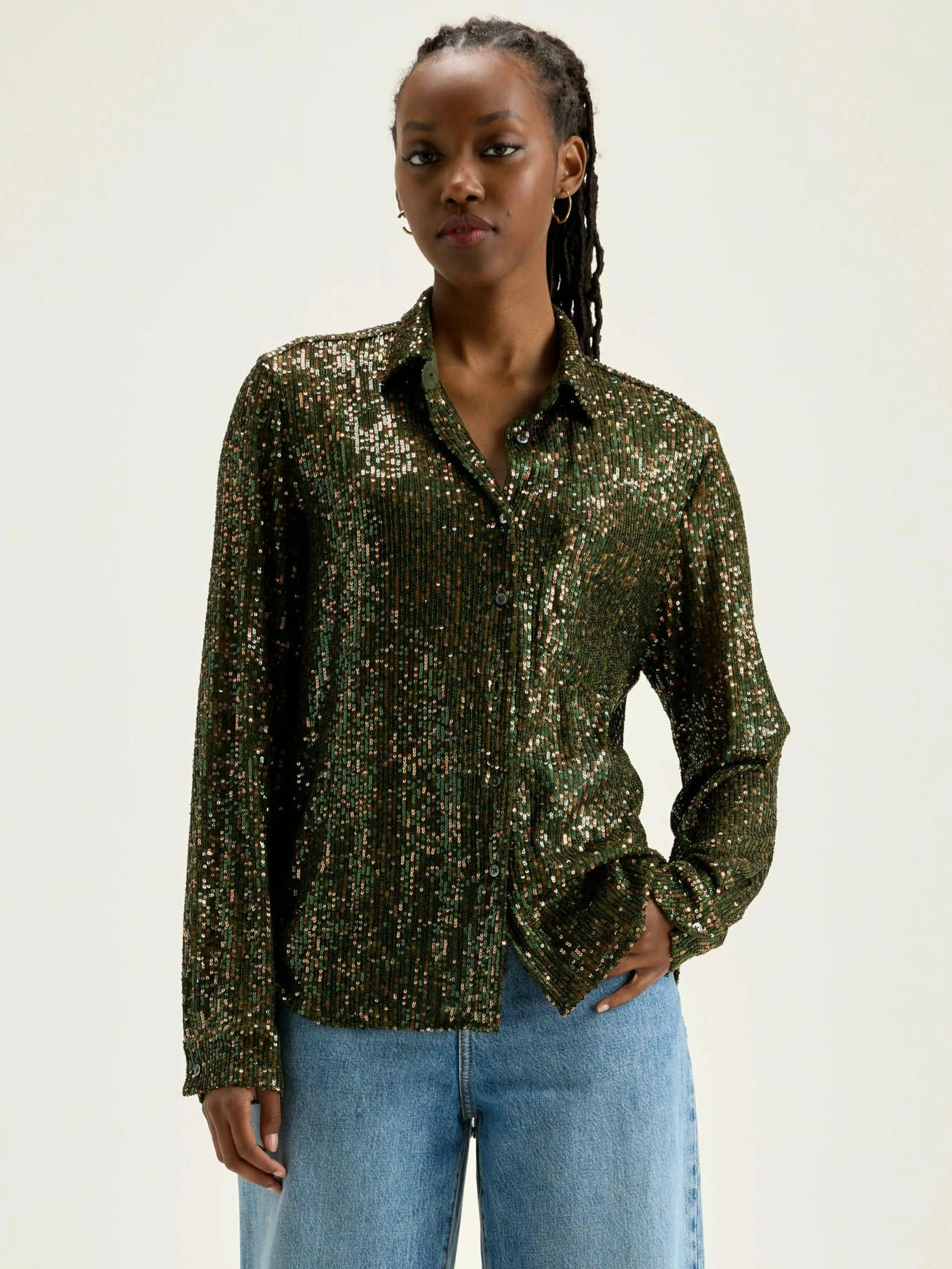 Blouses & Chemises-Bellerose Chemise à Sequins Pekin Moss