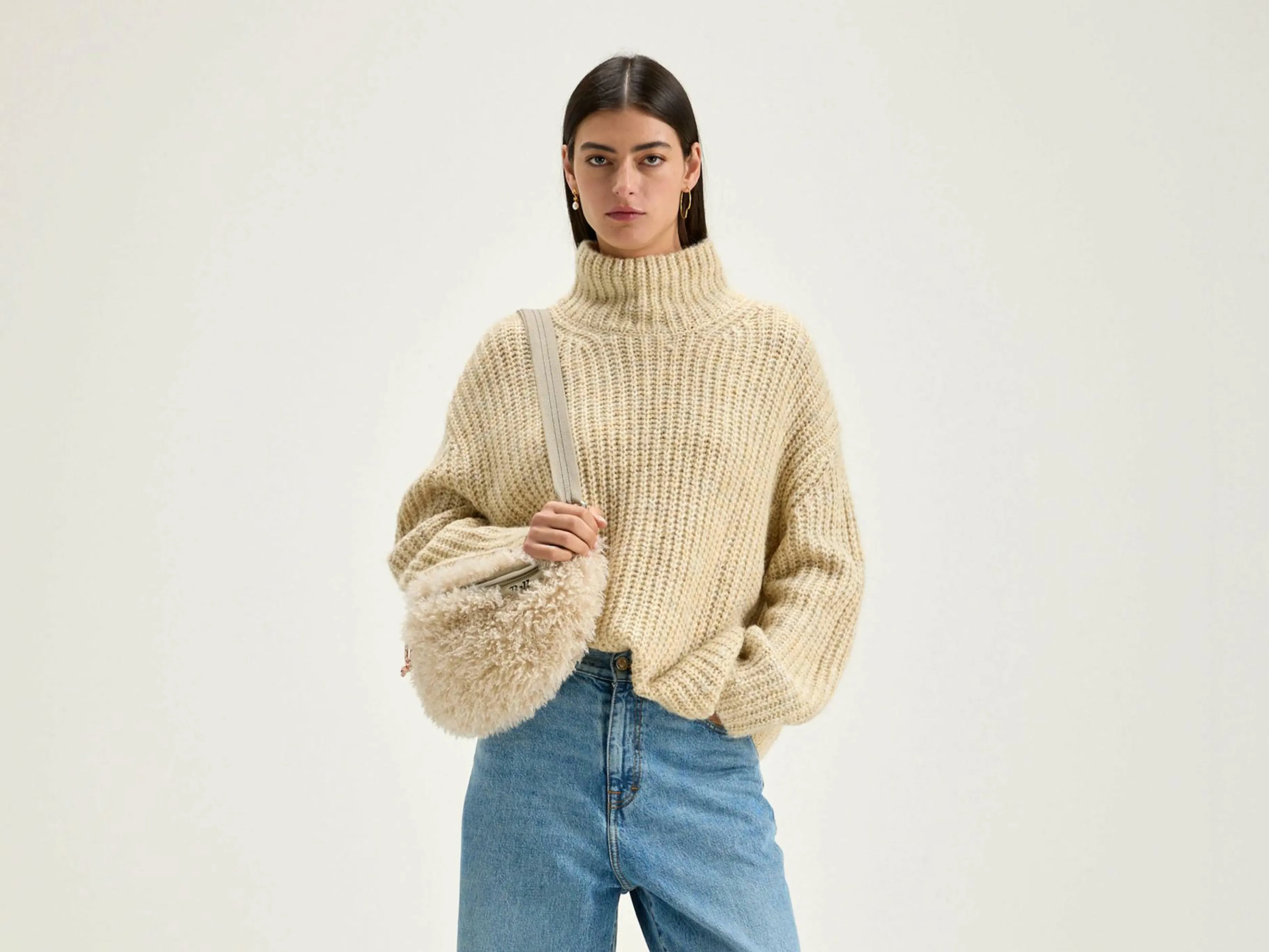Mailles-Bellerose Pull Col Cheminée Gap Oatmeal