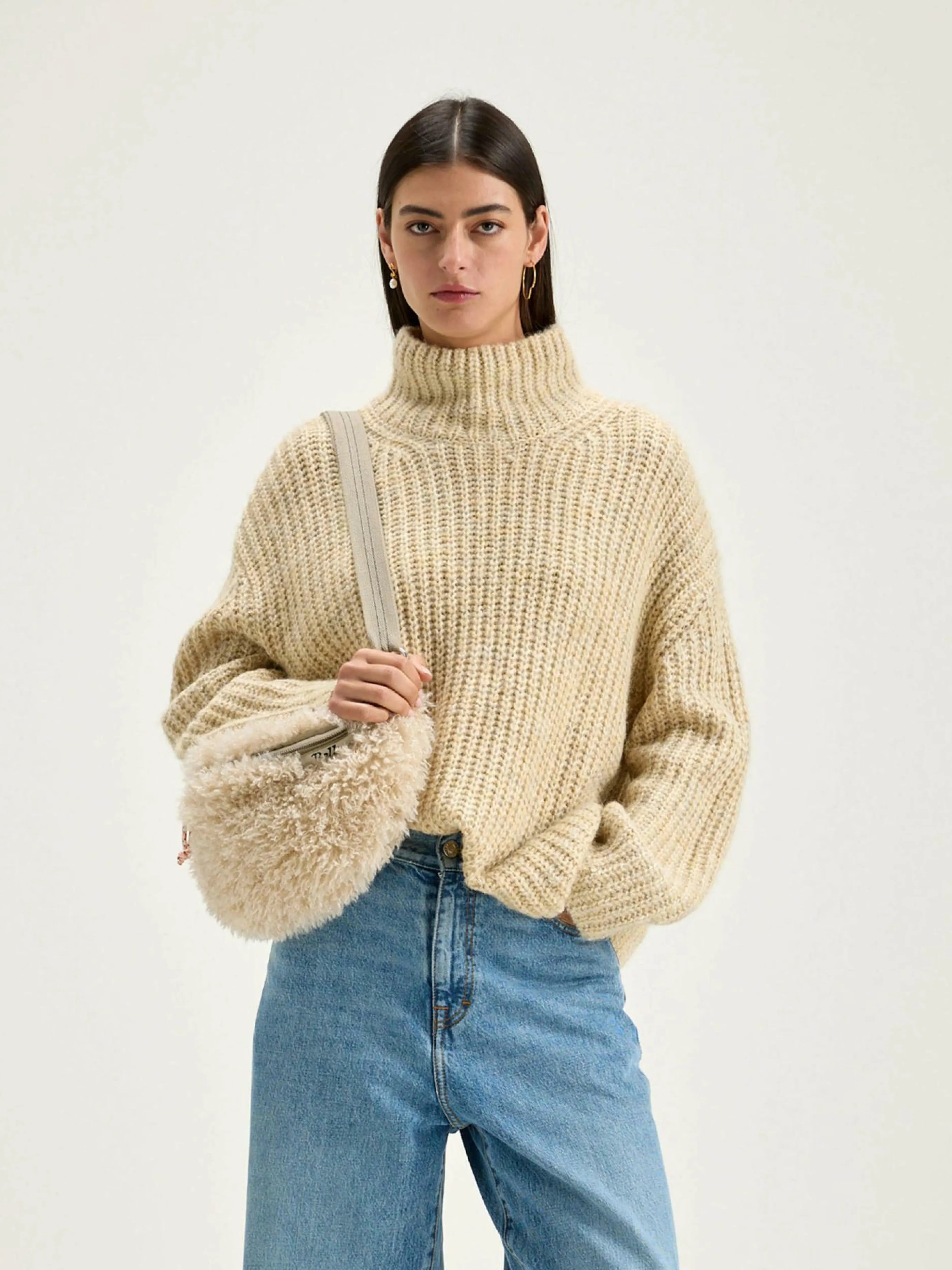 Mailles-Bellerose Pull Col Cheminée Gap Oatmeal