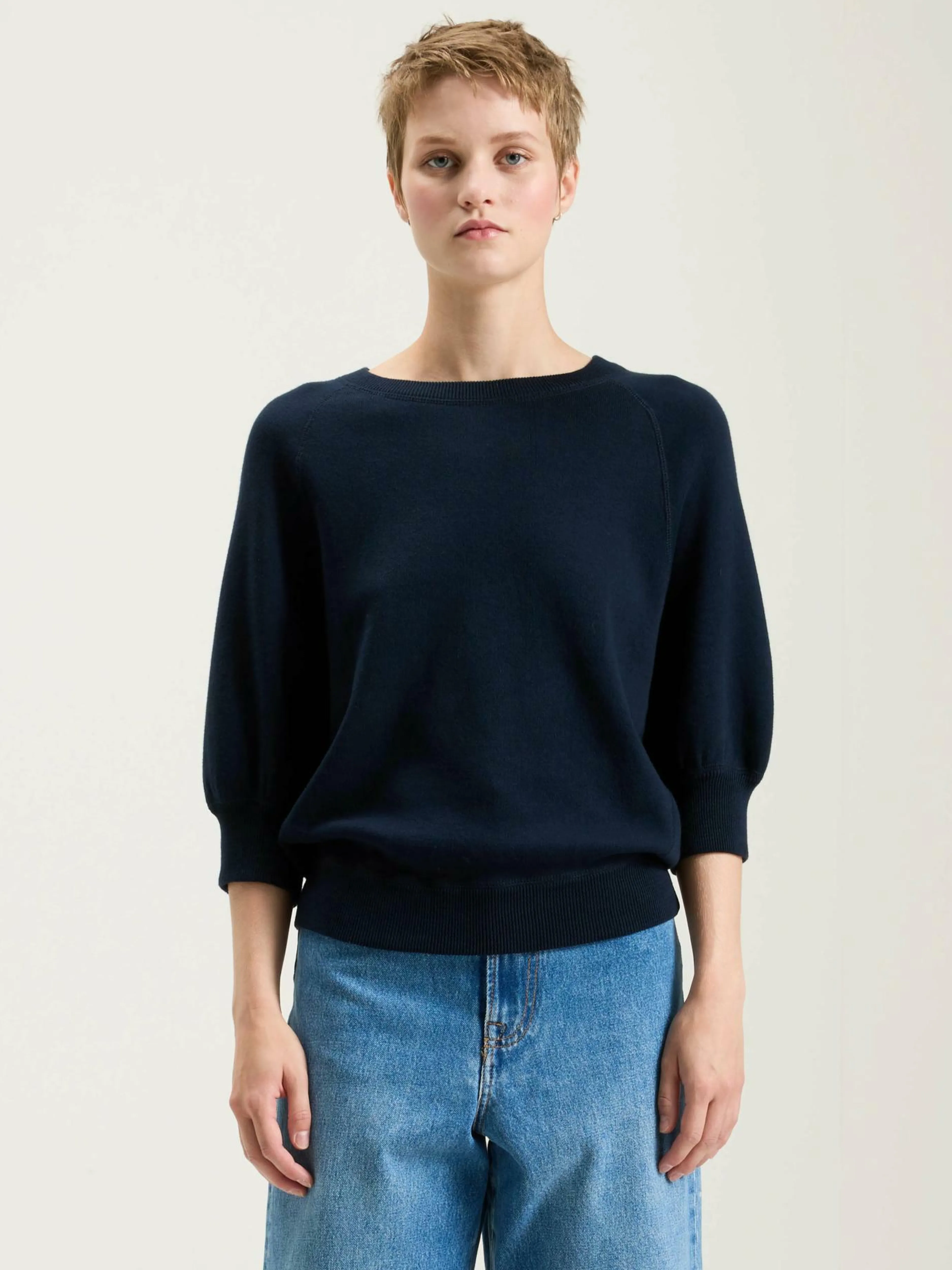 Mailles-Bellerose Pull Col Rond Anglet Navy