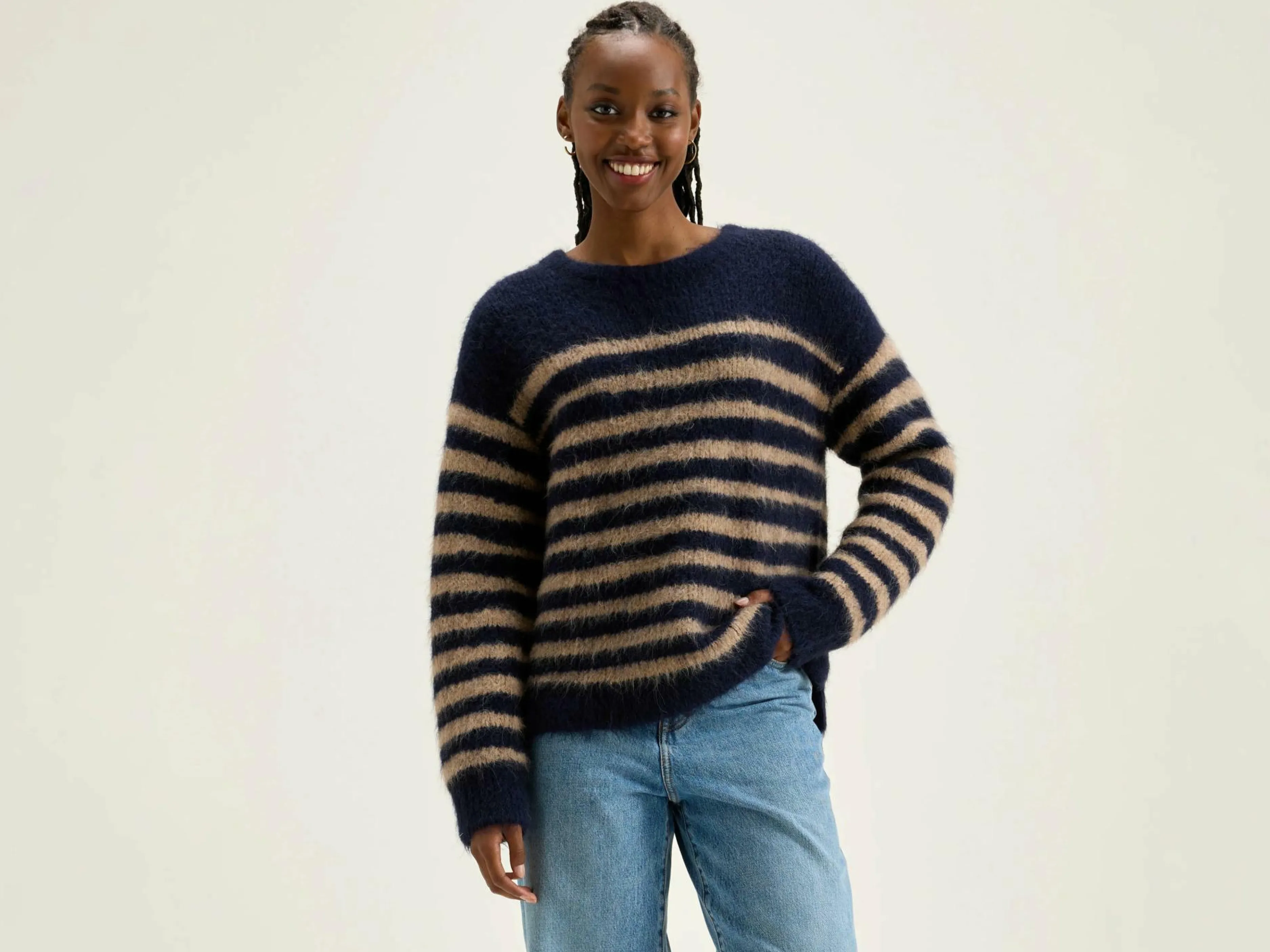 Mailles-Bellerose Pull Col Rond Decat Naval / Pancake