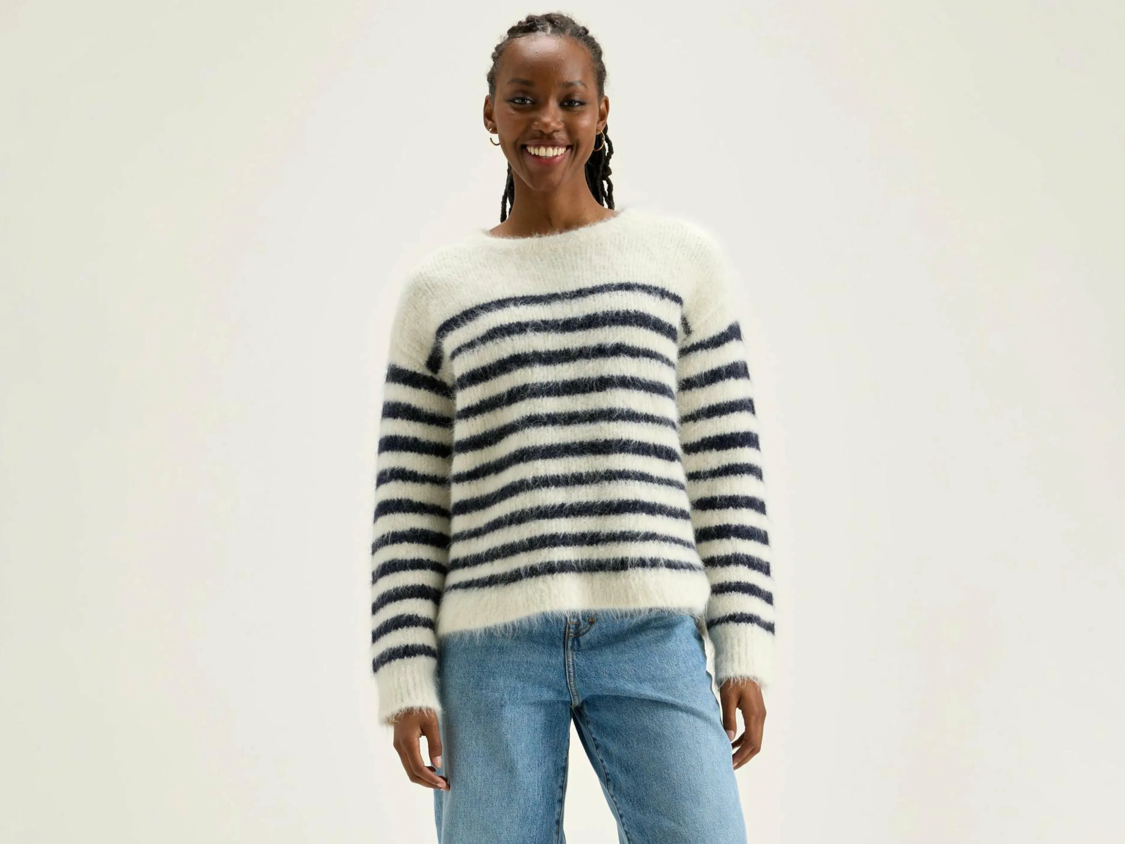 Mailles-Bellerose Pull Col Rond Decat Natural / Naval