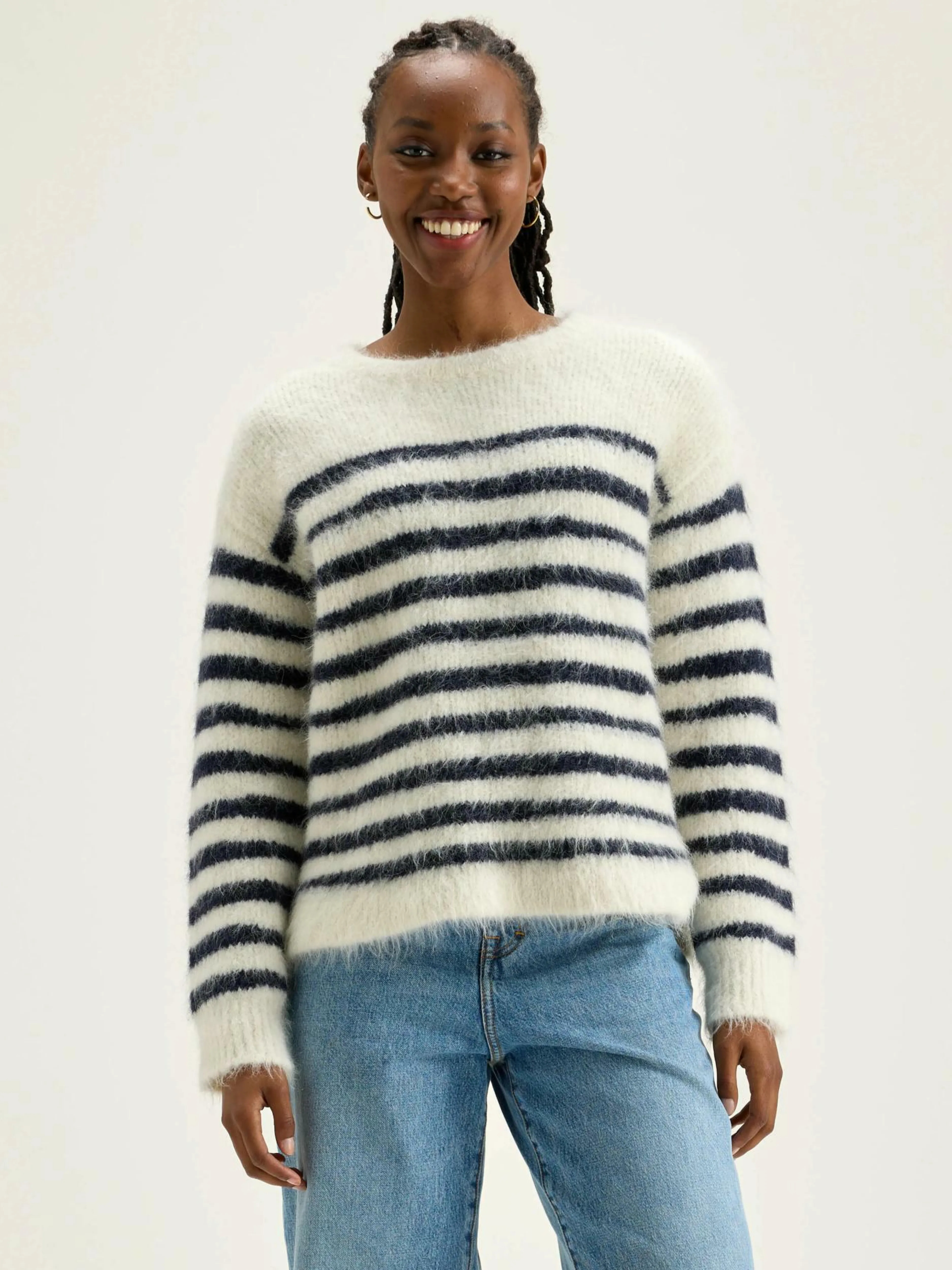 Mailles-Bellerose Pull Col Rond Decat Natural / Naval